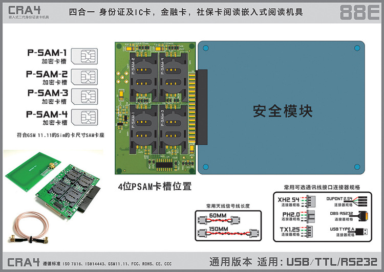 四合一智能卡閱讀模組 二代證閱讀模組 嵌入式二代證閱讀模組