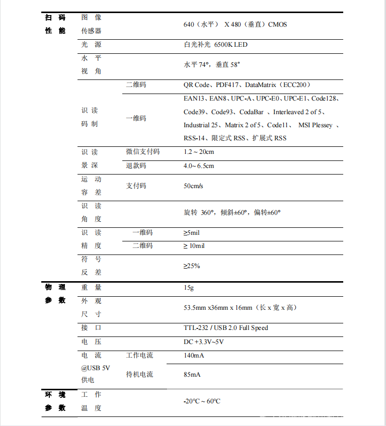  二維碼掃描模塊嵌入式掃碼讀頭自助設備二維條碼識別模組掃描器